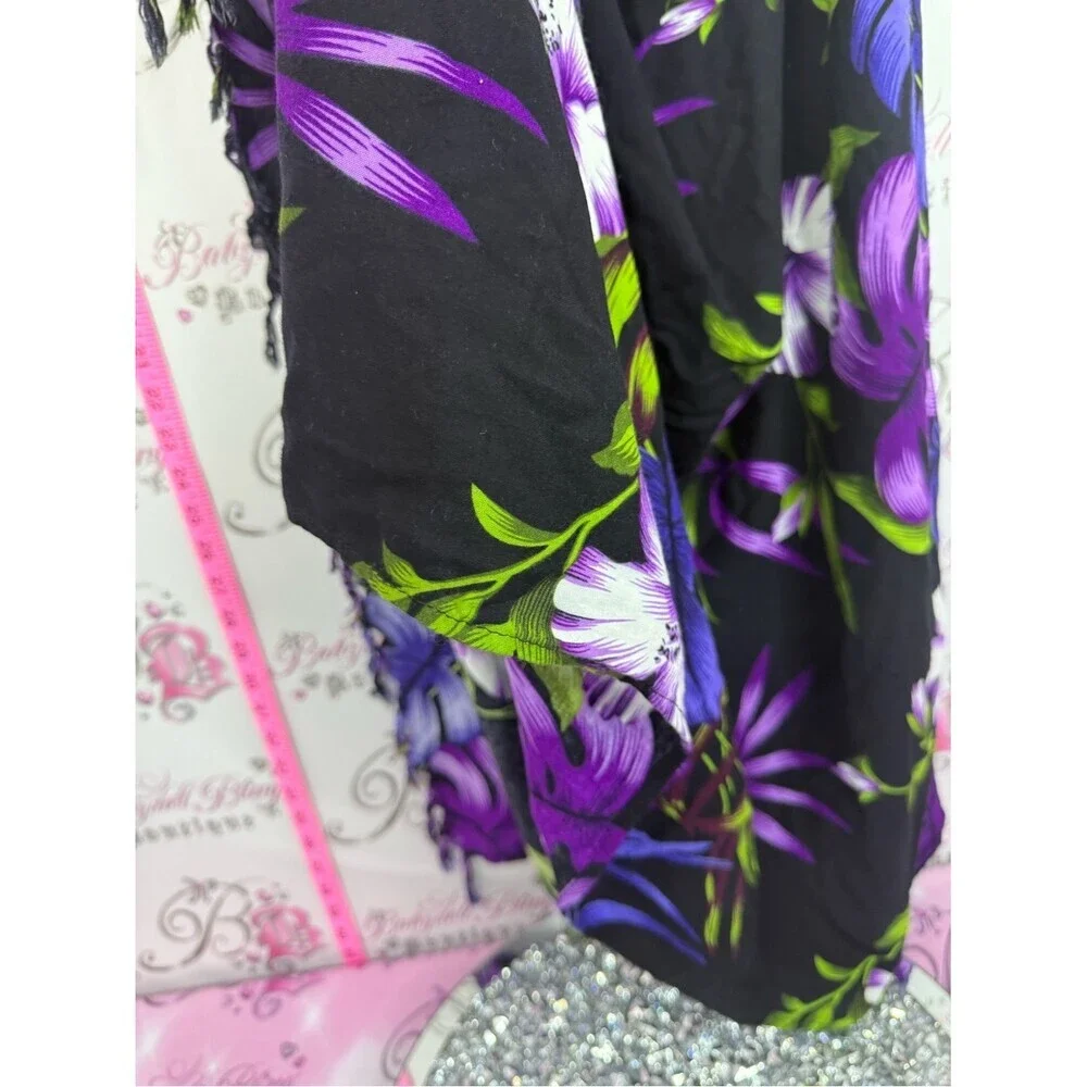 Hibiscus Collection Hawaii Floral Wrap — Black with Purple & Lime Green Accents